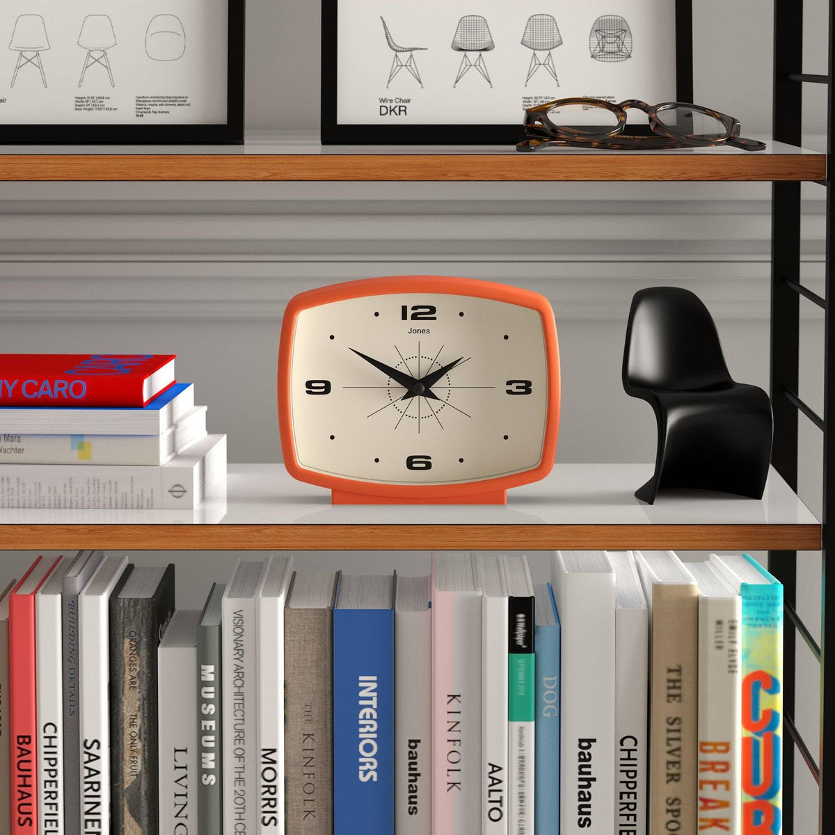 JONES CLOCKS® Film Desk Clock | Retro Rectangular Design | Orange | Retro Design, Blending mid-Century Style with a Punchy Modern Finish for Shelf, Table, Mantel or Bedside