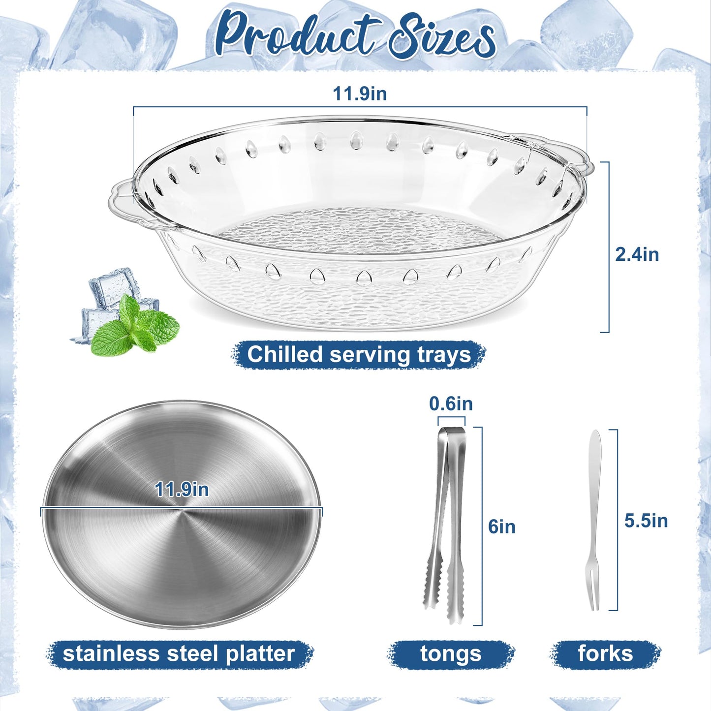 Chilled Serving Trays for Parties, 3 Set 11.8" Compartment Charcuterie Platters for Serving Food Party Shrimp Cocktail Servings Dish Keeps Food Cold for Vegetable Fruit, Cheese, Seafood & Dip