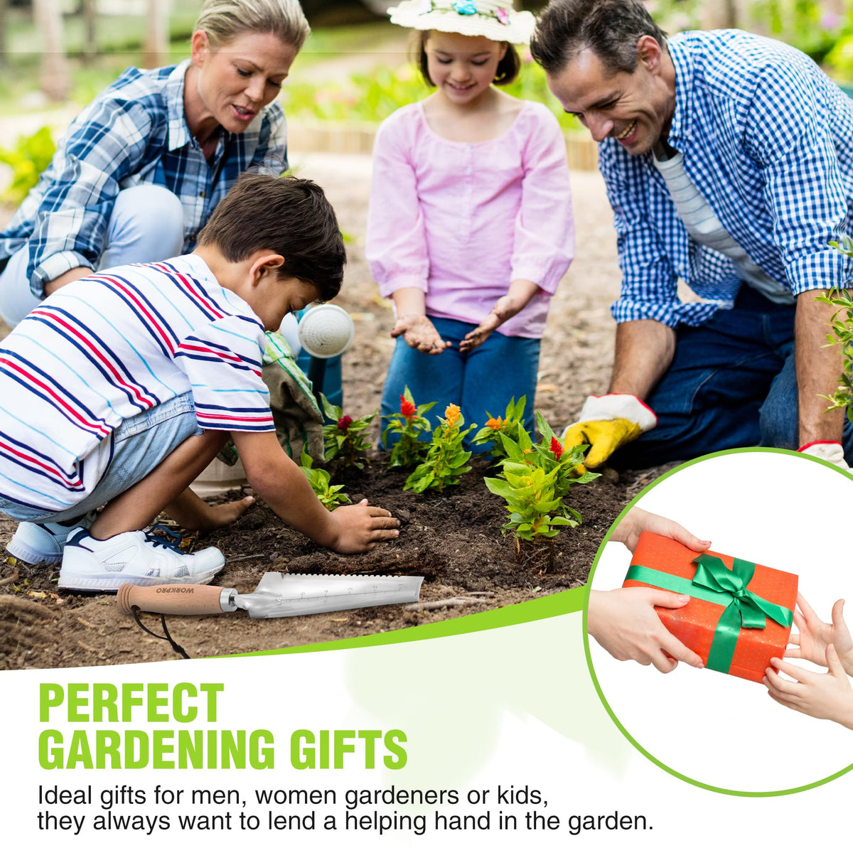 WORKPRO Garden Trowel with Wood Handle, Stainless Steel Narrow Hand Shovel, Multi- Use Flat Garden Trowel for Planting, Weeding, Transplanting, Digging, Small Weeding knife for Gardening