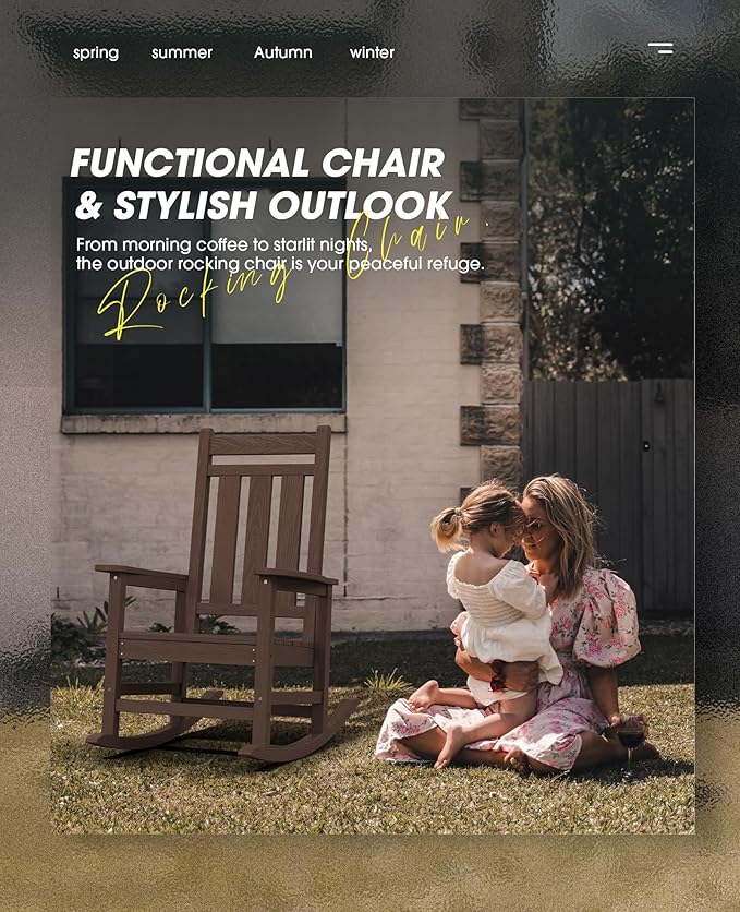 KINGYES Oversized Outdoor Rocking Chair Set of 2, All-Weather Patio Rocking Chairs for Porch, HDPE Outdoor Patio Rockers with High Back & Wide Seat for Garden, Lawn, Coffee