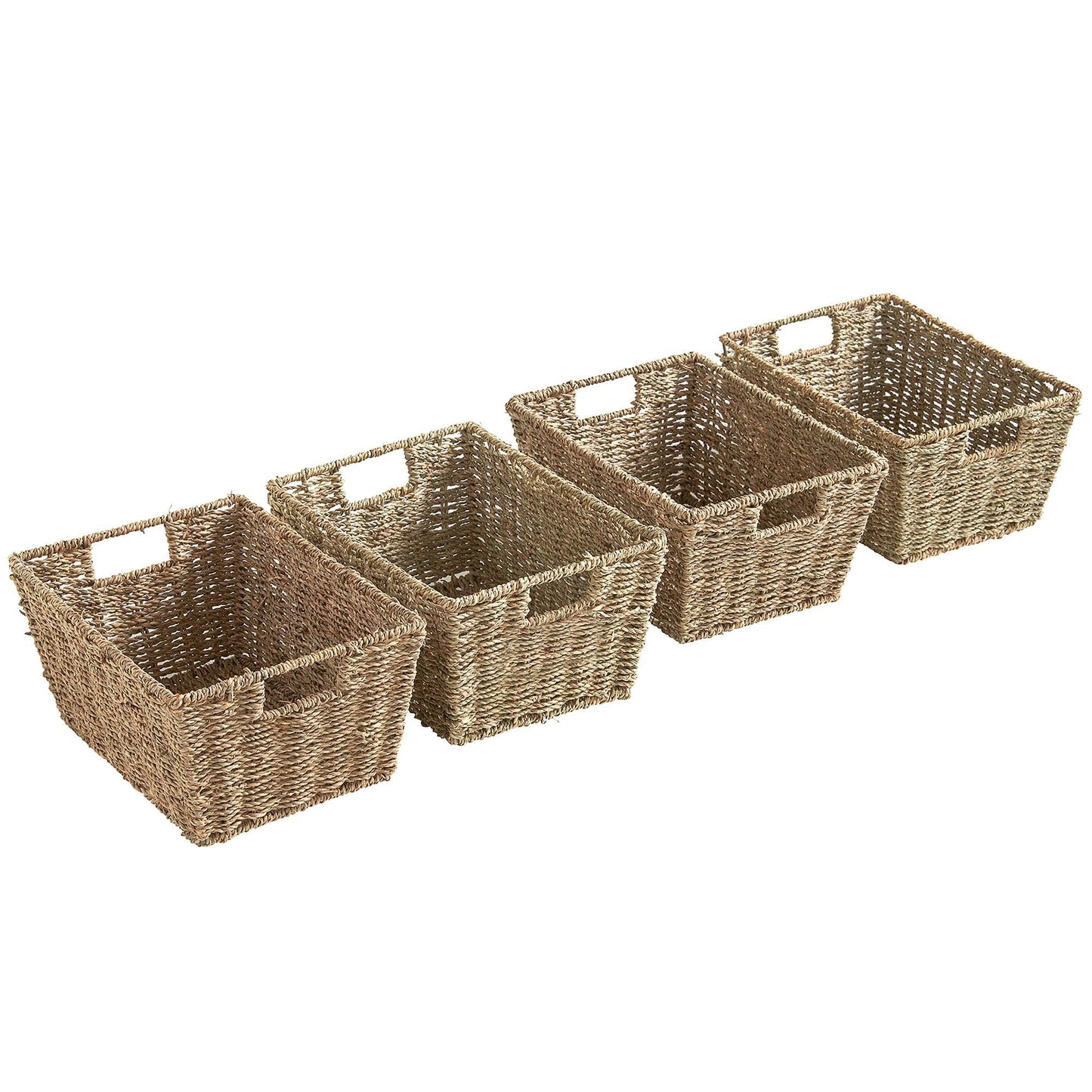 VonHaus Seagrass Storage Baskets, Set of 4 Hand-Woven Display Hampers - Bathroom Storage Baskets for Shelves - Nesting Natural Woven Seagrass Organiser w/Handles for Bedroom & Home Office