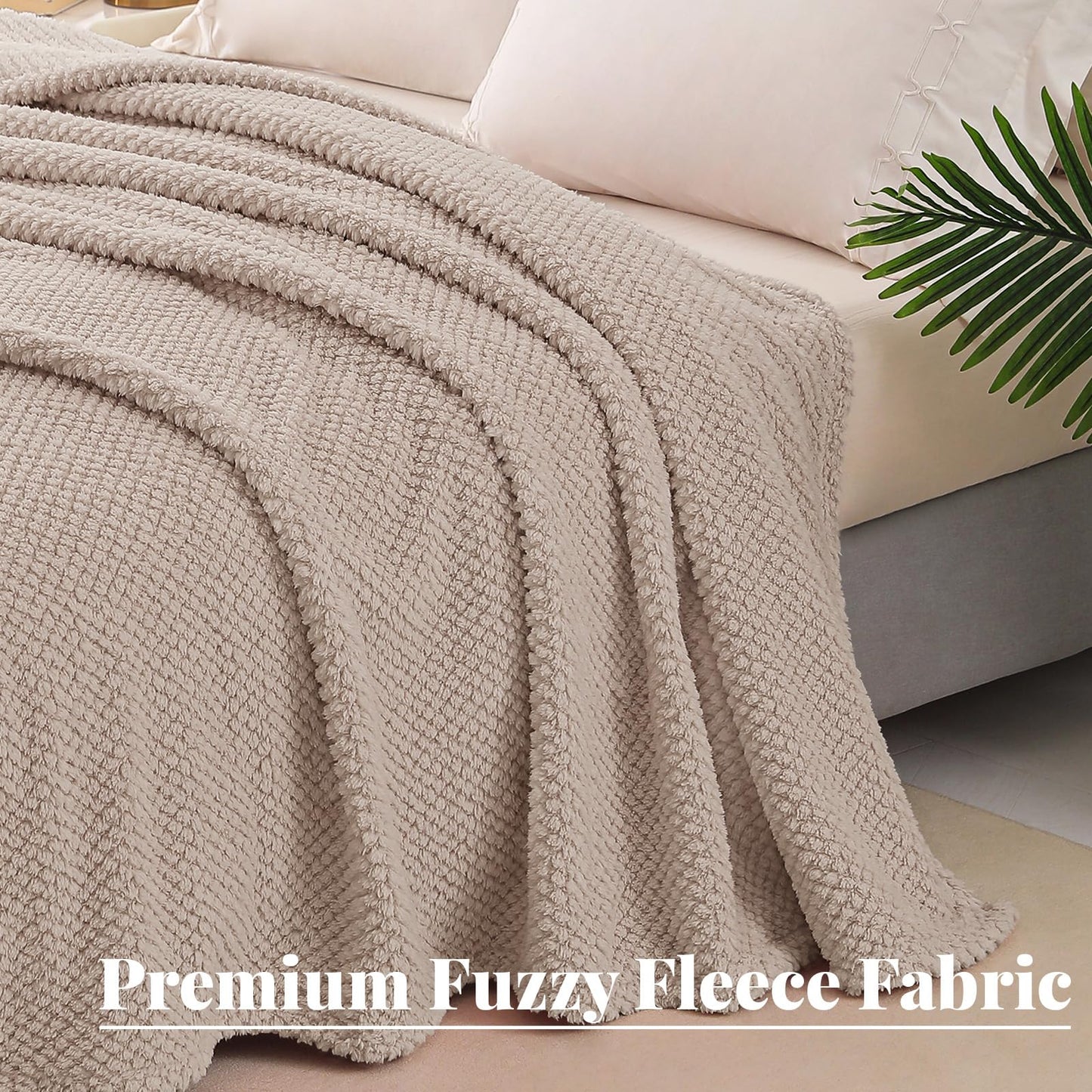 Whale Flotilla Extra Large Fuzzy Fleece Throw Blanket for Couch, 50x70 Inch Fluffy Soft Jacquard Blankets for All Season, Lightweight and Cozy, Camel