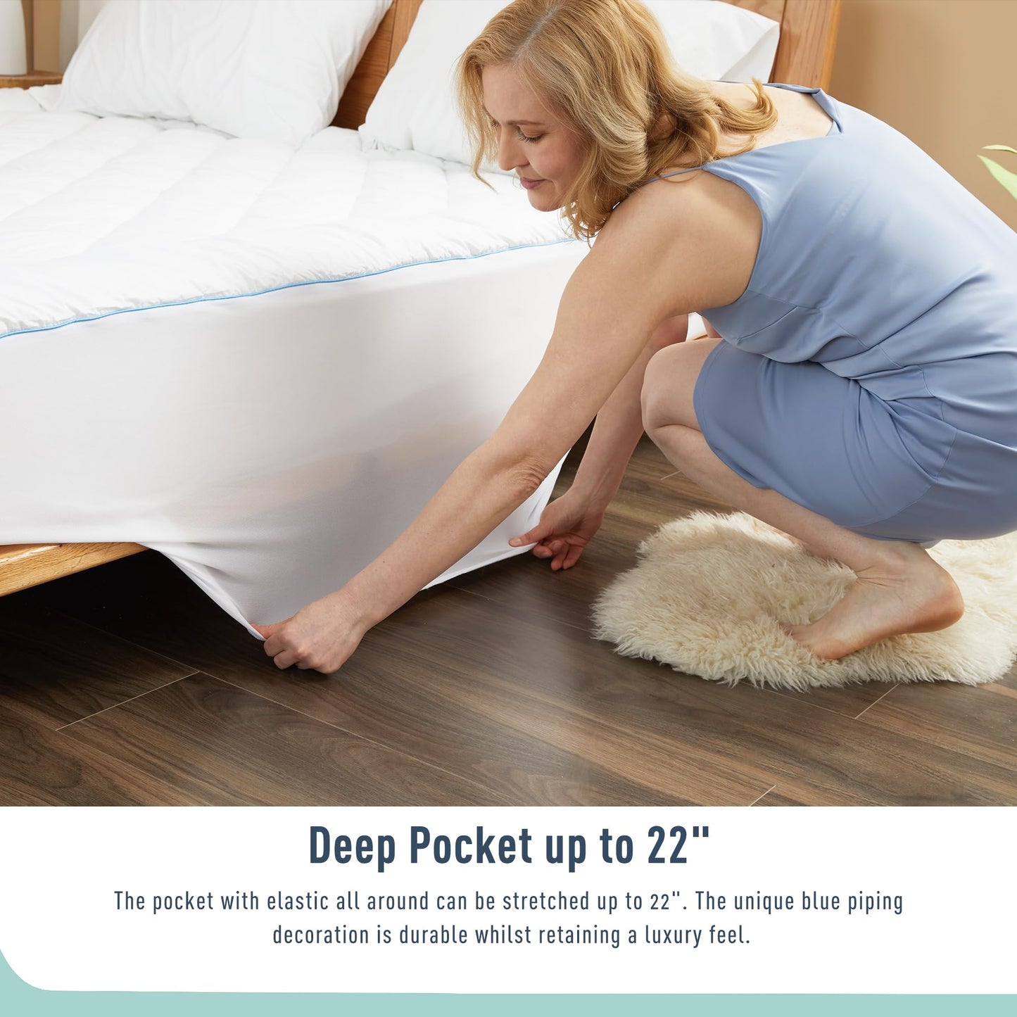 HOMTEC Queen Mattress Pad Cotton Mattress Pad Cover Quilted Mattress Cover 18-22" Deep Pocket Mattress Protector Queen Size White Down Alternative Filling Noiseless & Breathable