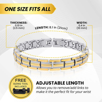 MagnetRX® Women's Ultra Strength Magnetic Bracelet - Effective Titanium Magnetic Bracelets for Women - Adjustable Bracelet Length with Sizing Tool for Perfect Fit (Silver & Gold)