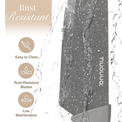 nuovva Professional Kitchen Knife Set – 5Pcs Stainless Steel Grey Granite Knife Set - Sharp & Non Stick Blades Lightweight – Chef, Bread, Utility, Filleting & Paring Tools