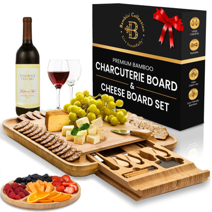 Charcuterie Boards Gift Set by Bambüsi - Large Bamboo Cheese Board for Serving, Entertaining, Cheese Platter for Kitchen, House Warming Gifts New Home, Wedding, Bridal Shower, Birthday Gifts for Women