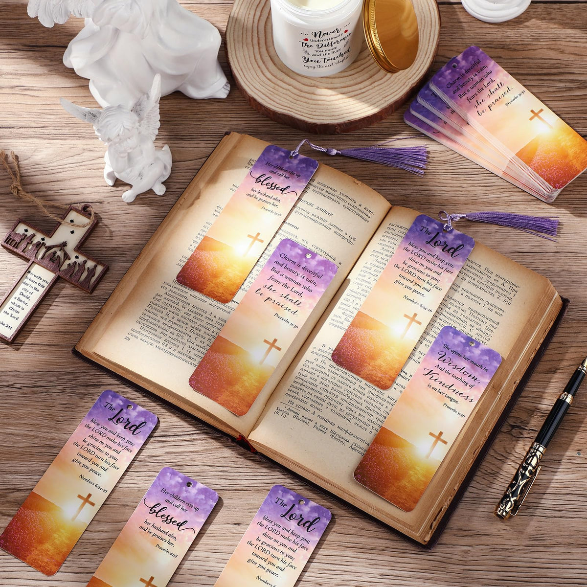 Chiisong 100 Sets Christian Bookmark for Mom Mother's Day Gift Bible Verses Bookmark with Tassel Religious Inspirational Scripture Book Marks, Gift for Mom Mother's Day Women Church Book Lover
