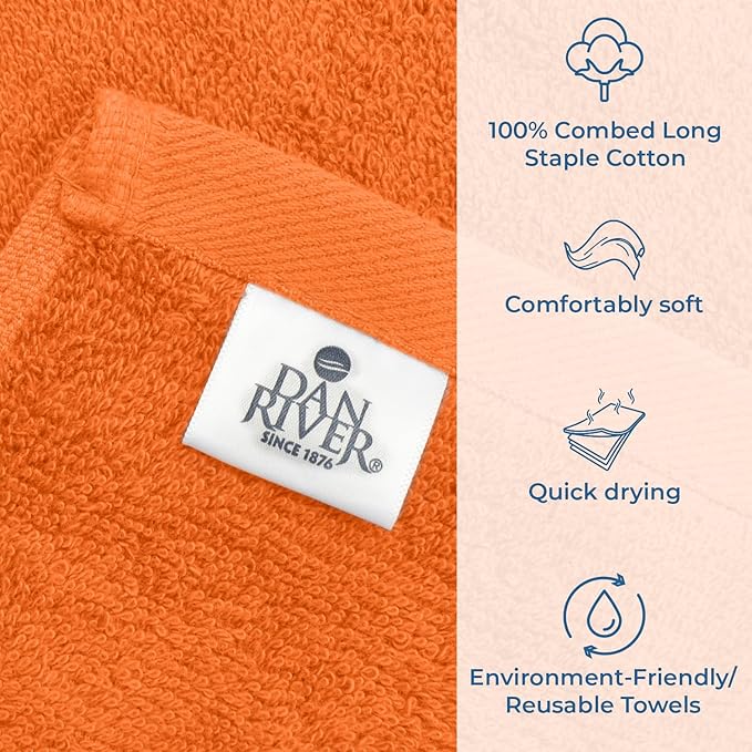 DAN RIVER Bath Towels Set of 4, 27 x 54 Inches, 100% Cotton, Larger & Lighter