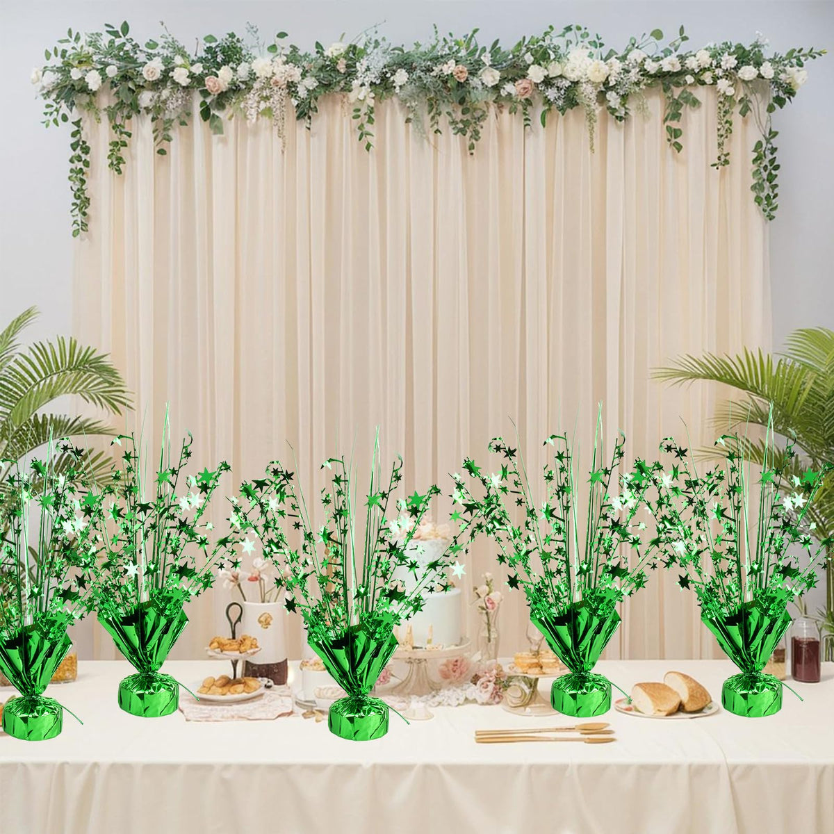 6 Pack Metallic Foil Spray Centerpiece Star Table Decoration Burst Table Centerpieces for Birthday Wedding Anniversary Graduation Holiday Party Supplies Decor (Green)