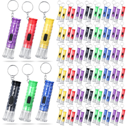 Jexine 100 Pcs Mini Flashlight Keychain Bulk Torch Keyring Flashlights LED Small Keychain Light Hiking Camping Christmas Party Favors(Mix Color)