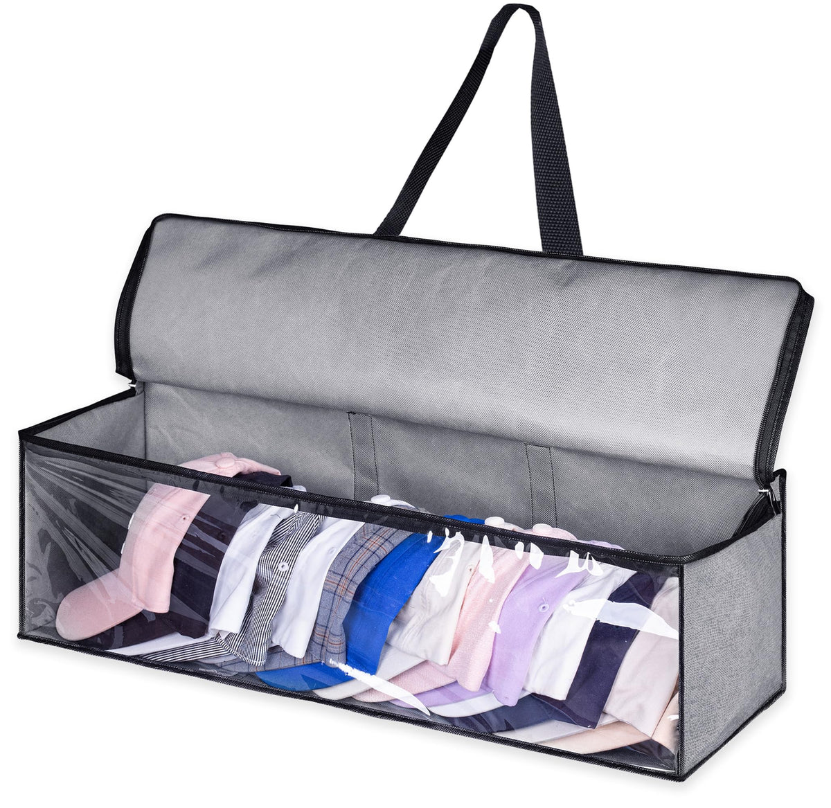 KEETDY Hat Organizer for Baseball Caps Holder Large Hat Storage Bag Rack with Double Carry Handles and Zipper Closure, Grey