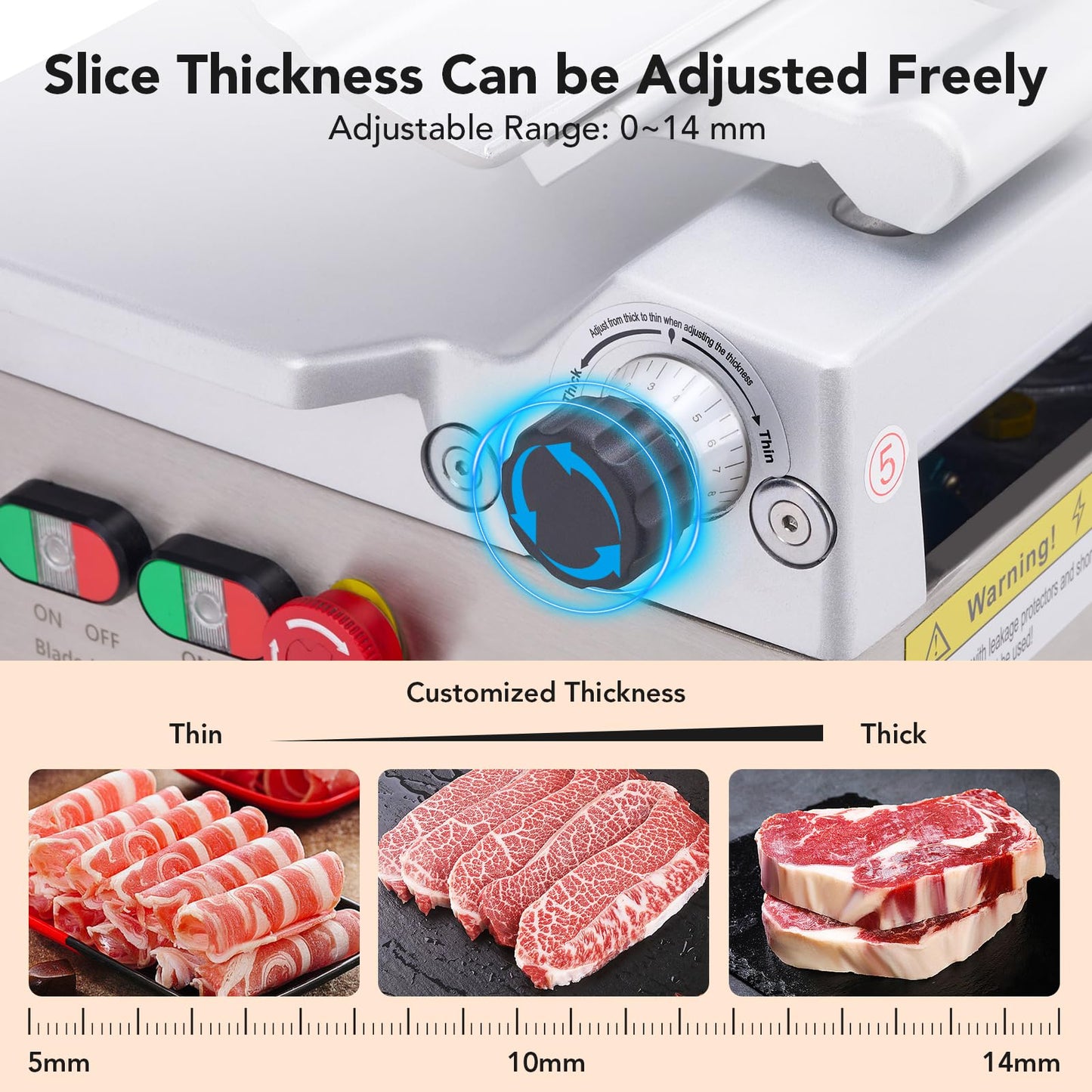 GarveeHome Commercial Meat Slicer, 550W Automatic Meat Slicer with 12 in Carbon Steel Blade, Adjustable Thickness From 0～14 mm Suitable for Commercial/Home Use
