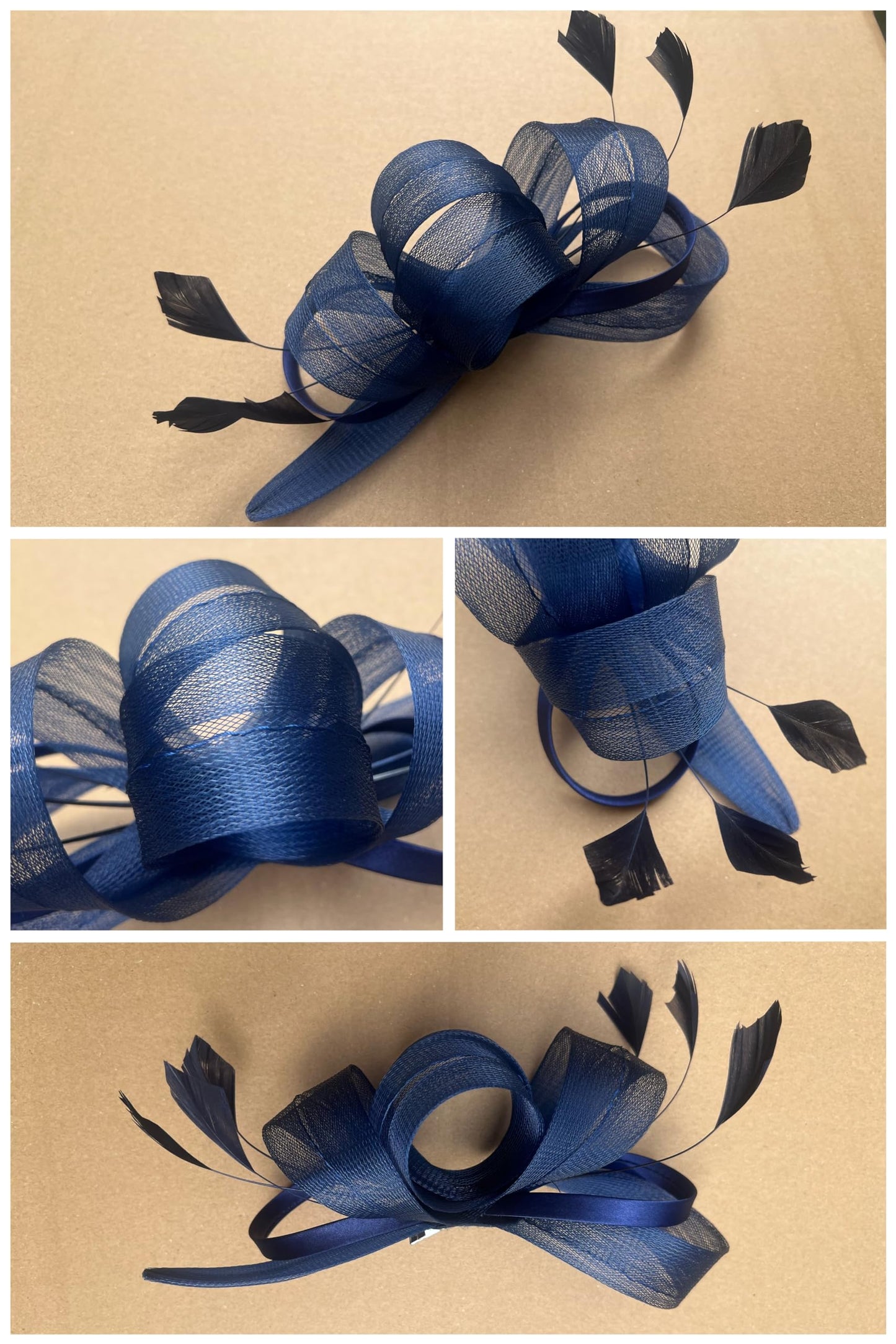 Sinamay Flower Feather Headband Fascinator Wedding Headwear Ladies Race Royal Ascot Pillbox Wedding Cocktail Tea Party Derby Hat for Women（B4-Navy）