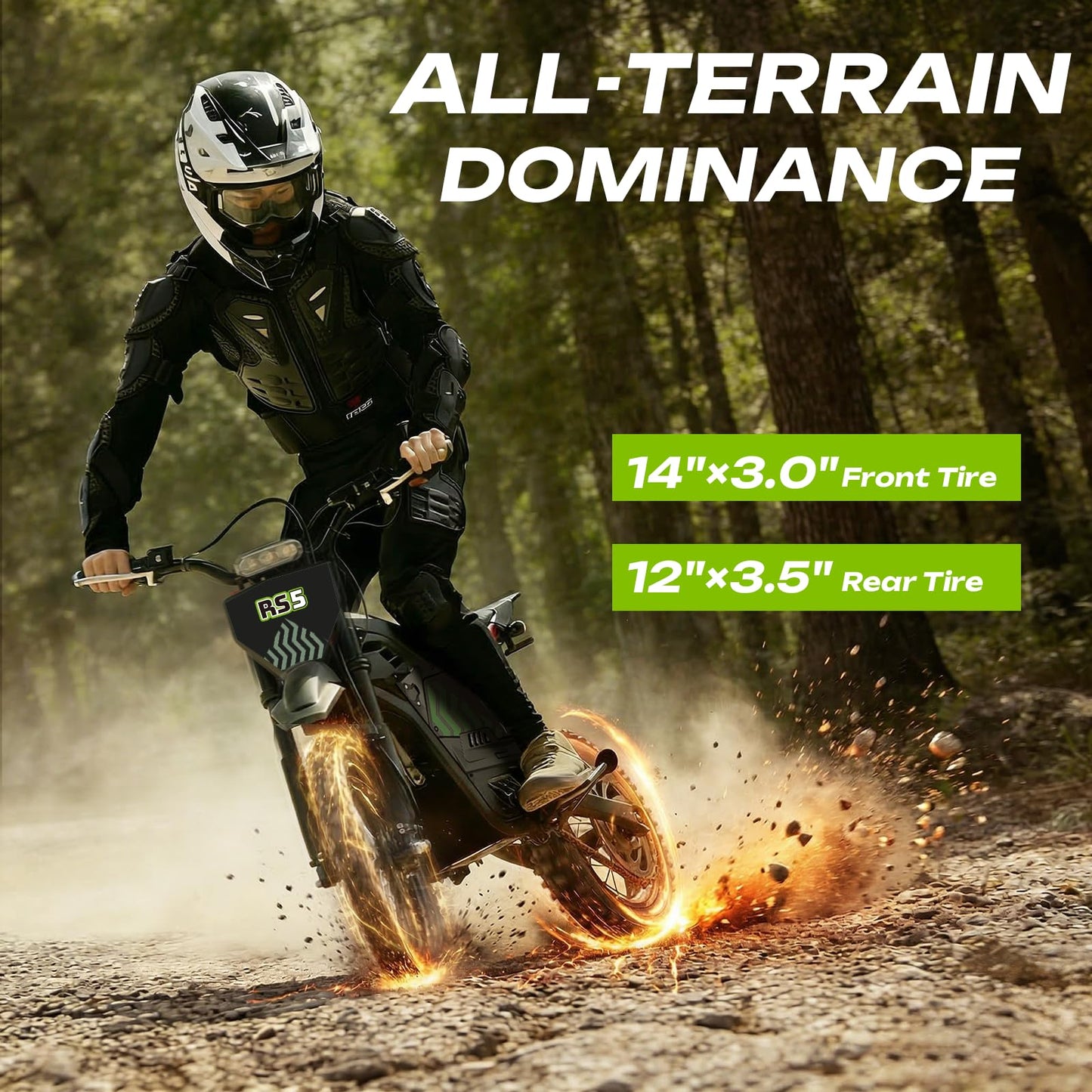 WindoneRide RS5 Electric Dirt Bike, 2200W 37MPH Electric Motorcycle, 48V/22.5Ah Battery Ebike, Full-Suspension Off-Road Mountain E Dirt Bike, Dual Hydraulic Brakes, Light Green