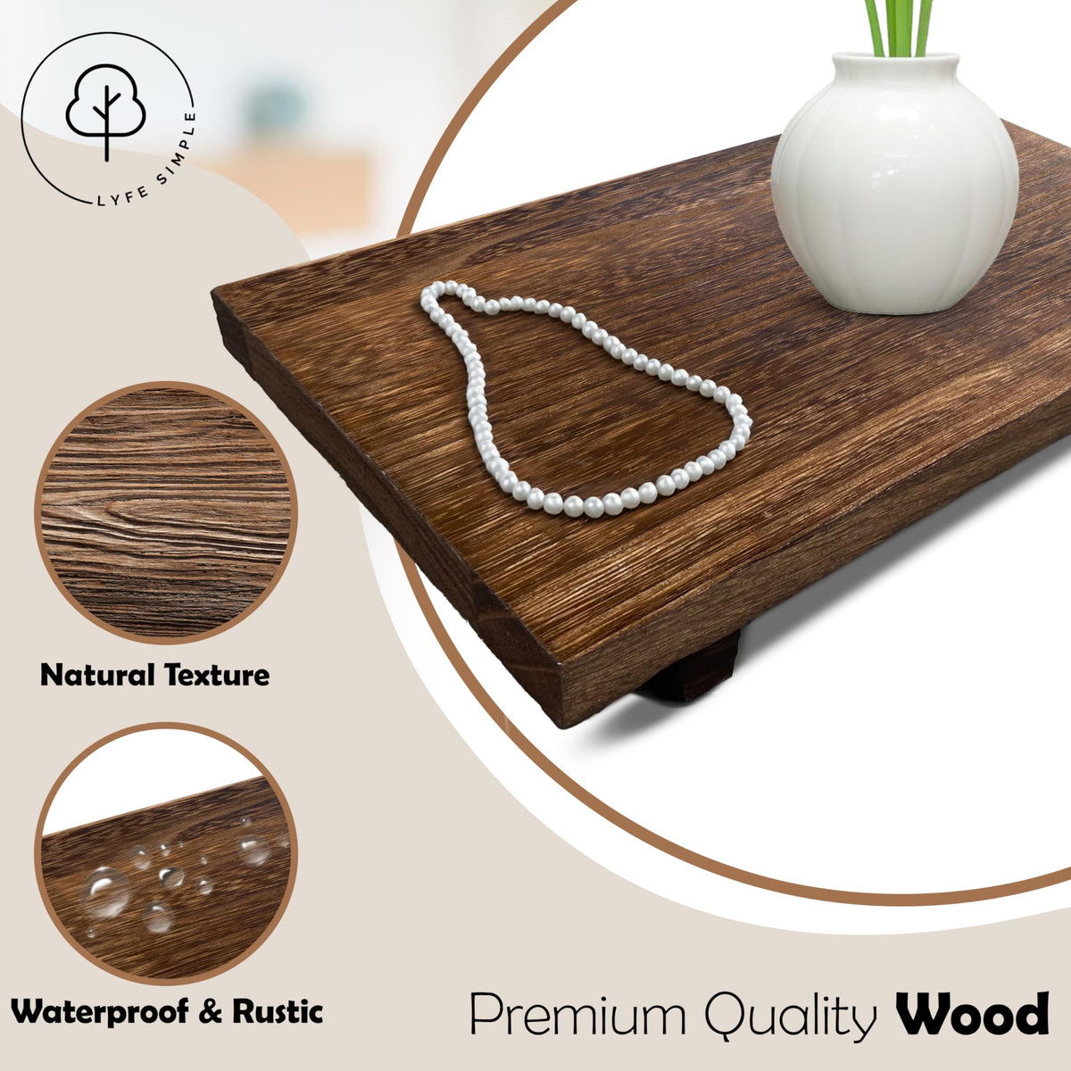 Lyfe Simple Rustic Pedestal Stand - Handmade Small Wood Tray - Soap Tray for Kitchen Sink, Bathroom (Brown, 12 x 7 x 1.5 Inch)