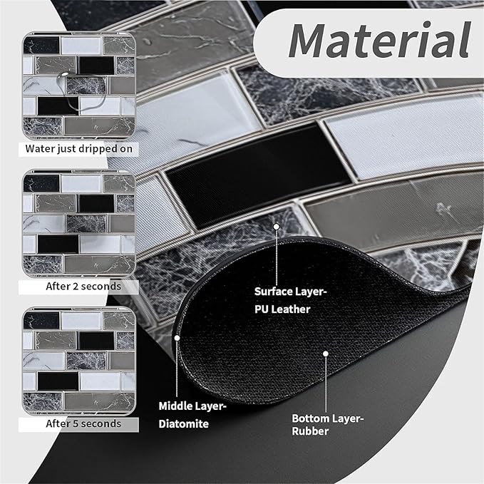 Kitchen Sink Splash Guard，White-black gray tiles Faucet Mat Sink Gadgets-Super