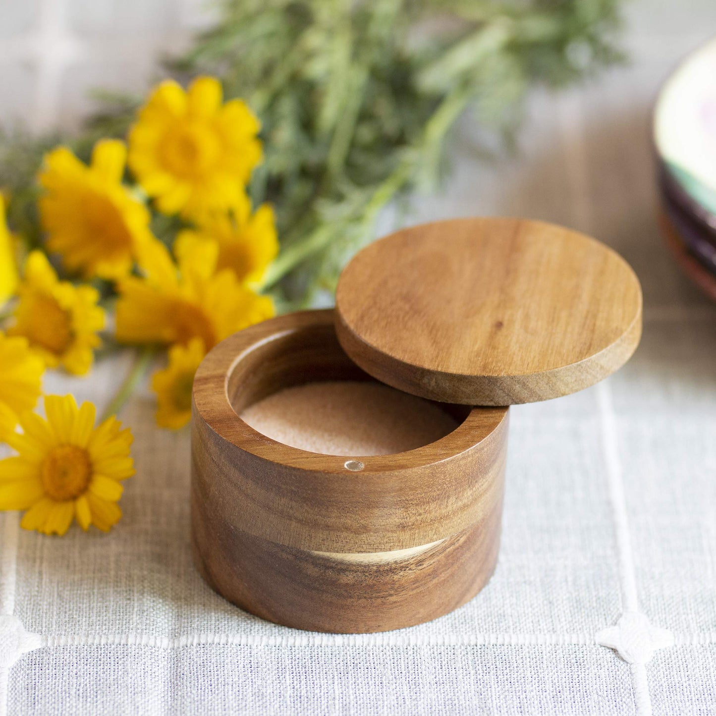 Totally Bamboo Rock & Branch Acacia Wood Salt Cellar Storage Box with Magnetic Swivel Lid, 6 Ounce Capacity