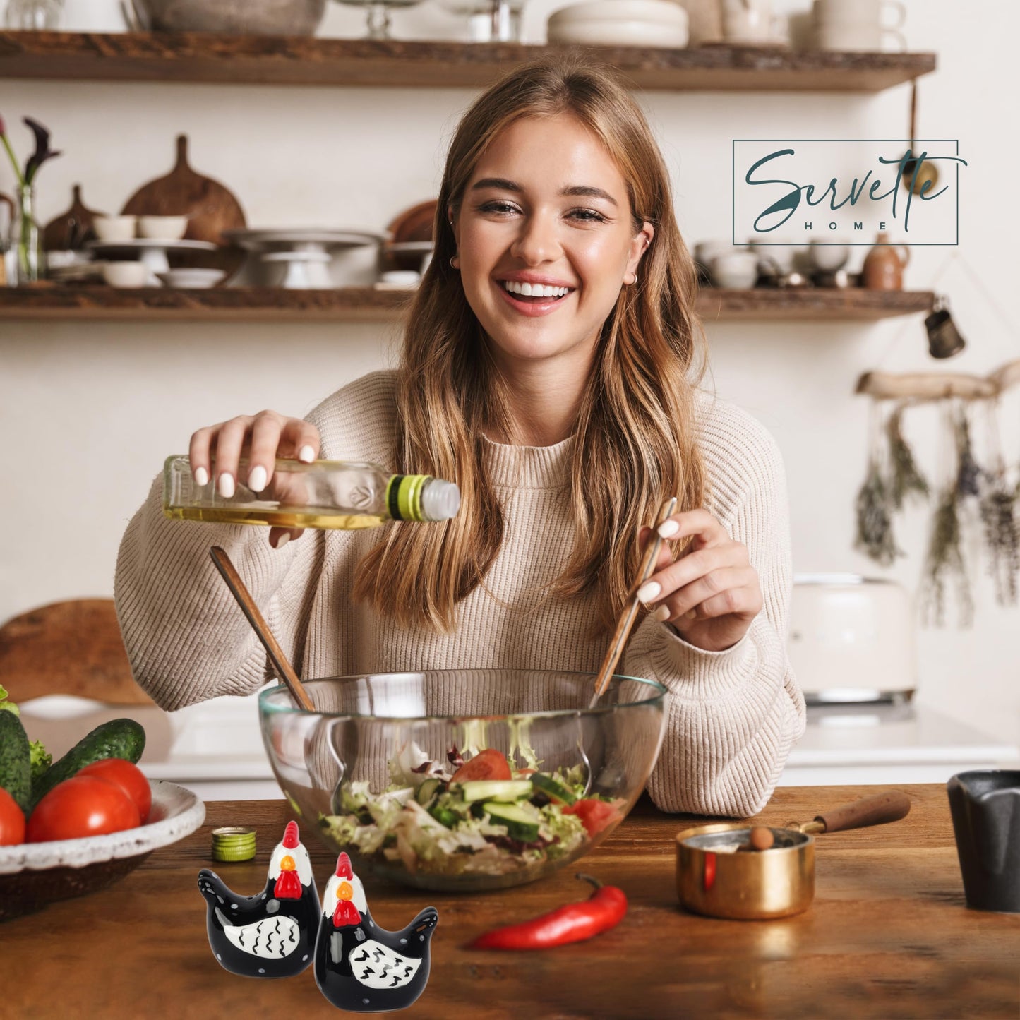 Black and White Chickens Salt and Pepper Shaker