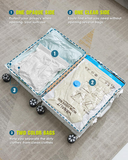Vacuum Storage Bags for Travel, 8 Pack (4S+4XS) Vacuum Seal Bags with Wireless Rechargeable Electric Pump, Travel Essentials Space Saving Compression Bag for Clothes, Luggage, Suitcase, Backpack, Trip