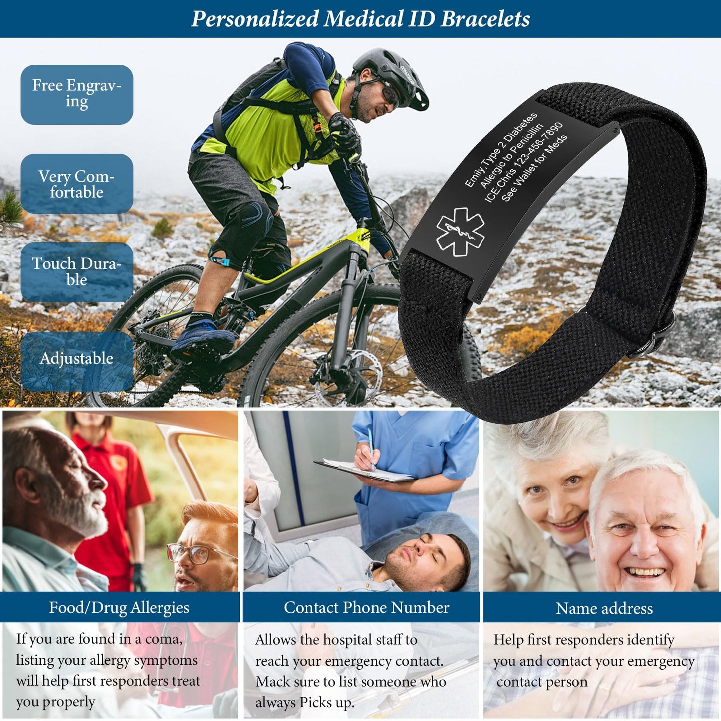 VNOX Medical Alert Id Bracelet for Men, No Needle or Bp This Arm Medical Alert Bracelets for Men Patients Stainless Steel Emergency Bracelets Wristband,Personalized Mens Life Health Alert Bracelet