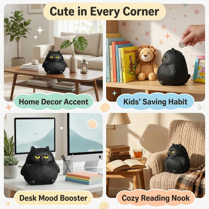 OlethRoryLe Black Cat Statue for Home Decor, Resin Animals Cat Figurines Room Decoration for Bookshelf Office Table, Comes with Piggy Bank Function，Gift for Cat Lovers, Woman Mom Retro Cats Animal