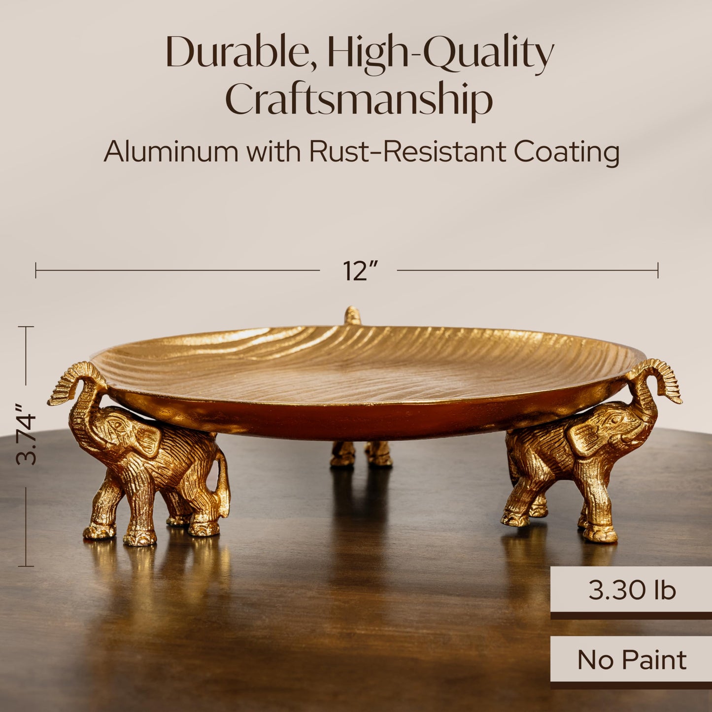 JUUVANA Round Golden Serving Tray with Handles – Decorative Coffee Table Tray, Round Decorative Tray, Gold Table Decor for Dining Table Centerpiece Decor, Vanity Tray, Perfume Tray
