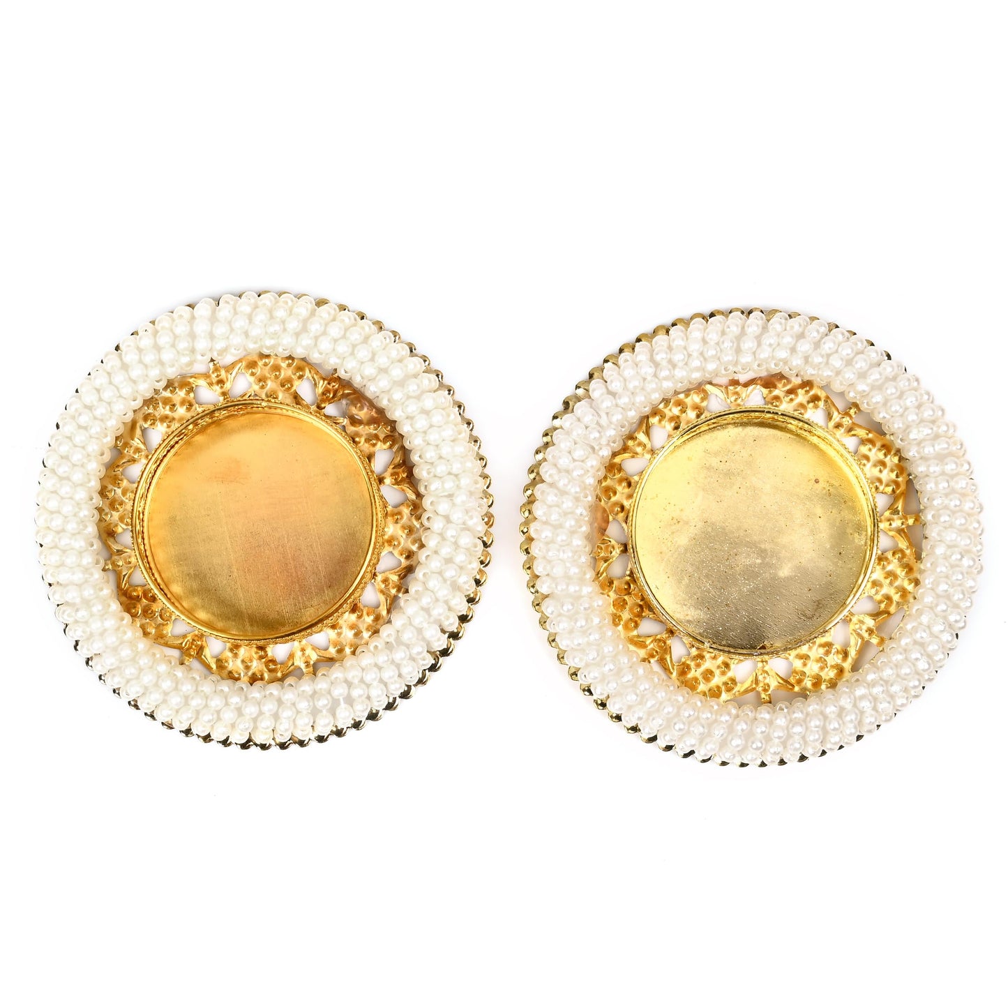 Set of 2 Pearl Moti Design T Light Holder Candle Stand Tealight T-Light Holders for Indian Traditional Diwali Decorations Lighting Accessories Wedding Home Decor(without Wax)(Size:-3)(White,Golden)