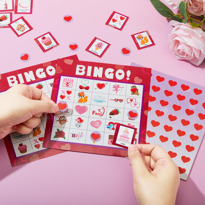 JOYIN 28 Players Valentine's Day Bingo Set, Game Cards for Kids School Classroom Party Supplies, Family Activity