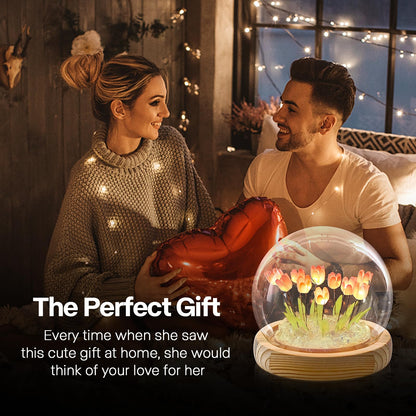 ONXE Tulips Night Light, Mothers Day Gifts for Mom Grandma, Everlasting Flower Tulip Lamp in A Glass Dome,Romantic Home Room Decor, Anniversary Birthday Gift for Women Girlfriend Sister Wife