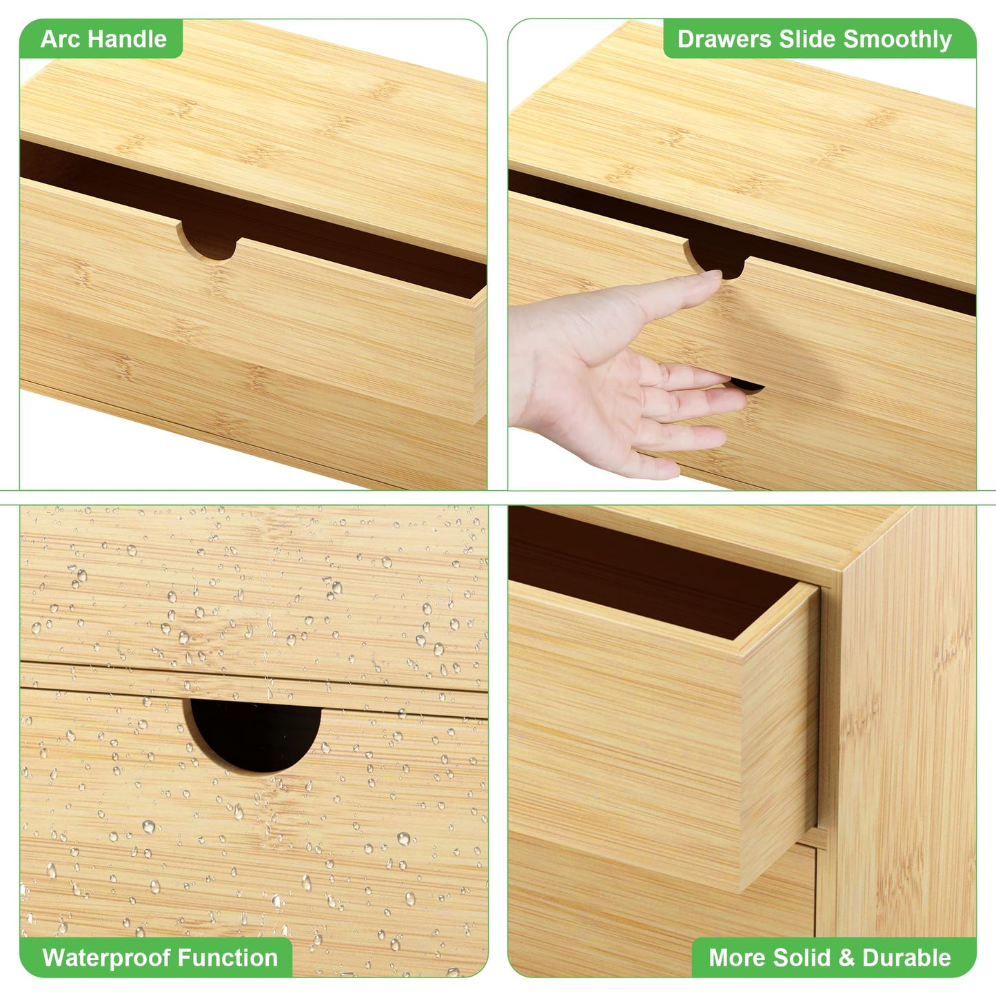Wisuce Desk Organizer with Drawers - Bamboo Desktop Organizer Storage | White-Natural Wood Desk Drawers Organizer for Bills, Office Supplies, Cosmetics, Seals No Assembly Required(2 drawers edge-free)