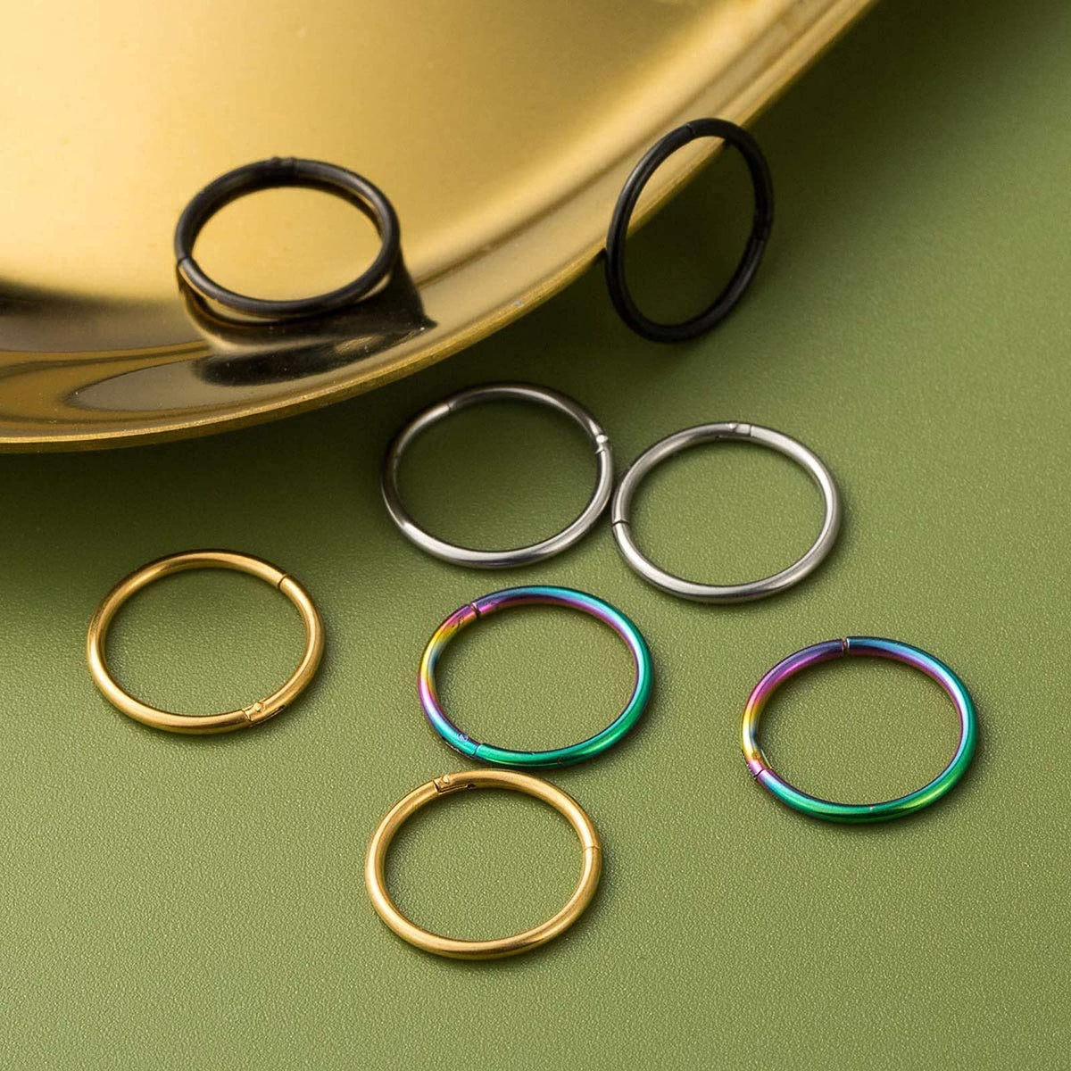 BOGKU 6pcs G23 Titanium Hinged Nose Rings Hoop 18 Gauge 9mm Nose Septum Clicker Segment Rings Cartilage Conch Tragus Helix Rook Hoop Earring Body Piercing Jewelry