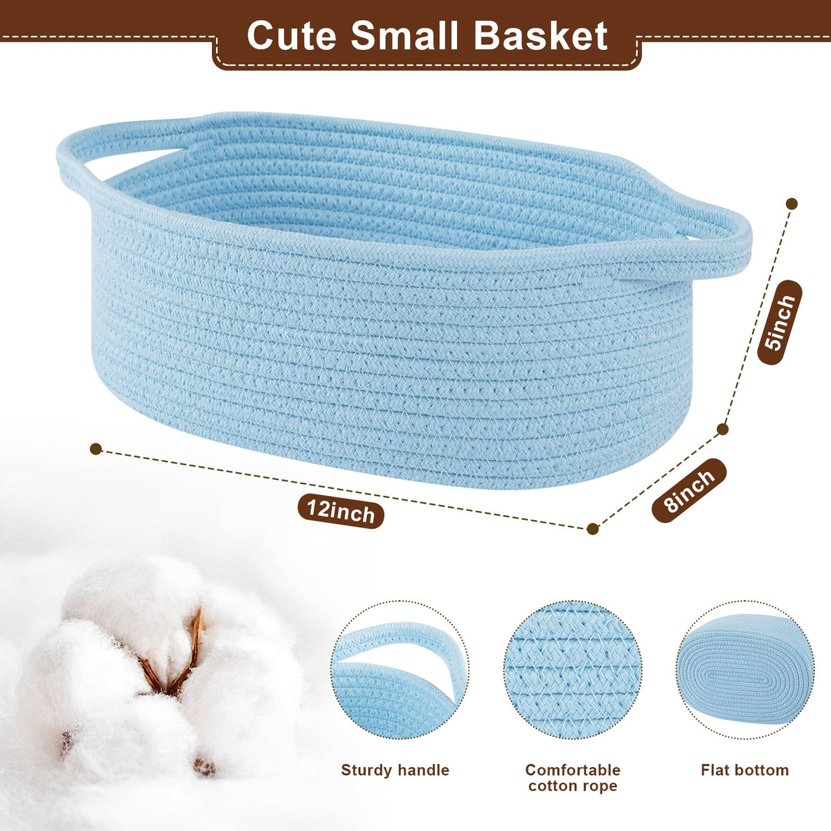 OIAHOMY Gift Basket with Handle, Small Woven Basket with Gift Bag, Ribbon and Wrap Tissue Paper, Nursery Bins Empty to Fill with Small Items, Baby, Pet Toy Organizer - Blue