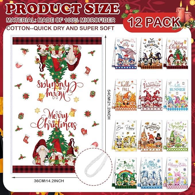 12 Pcs Seasonal Kitchen Towels Set