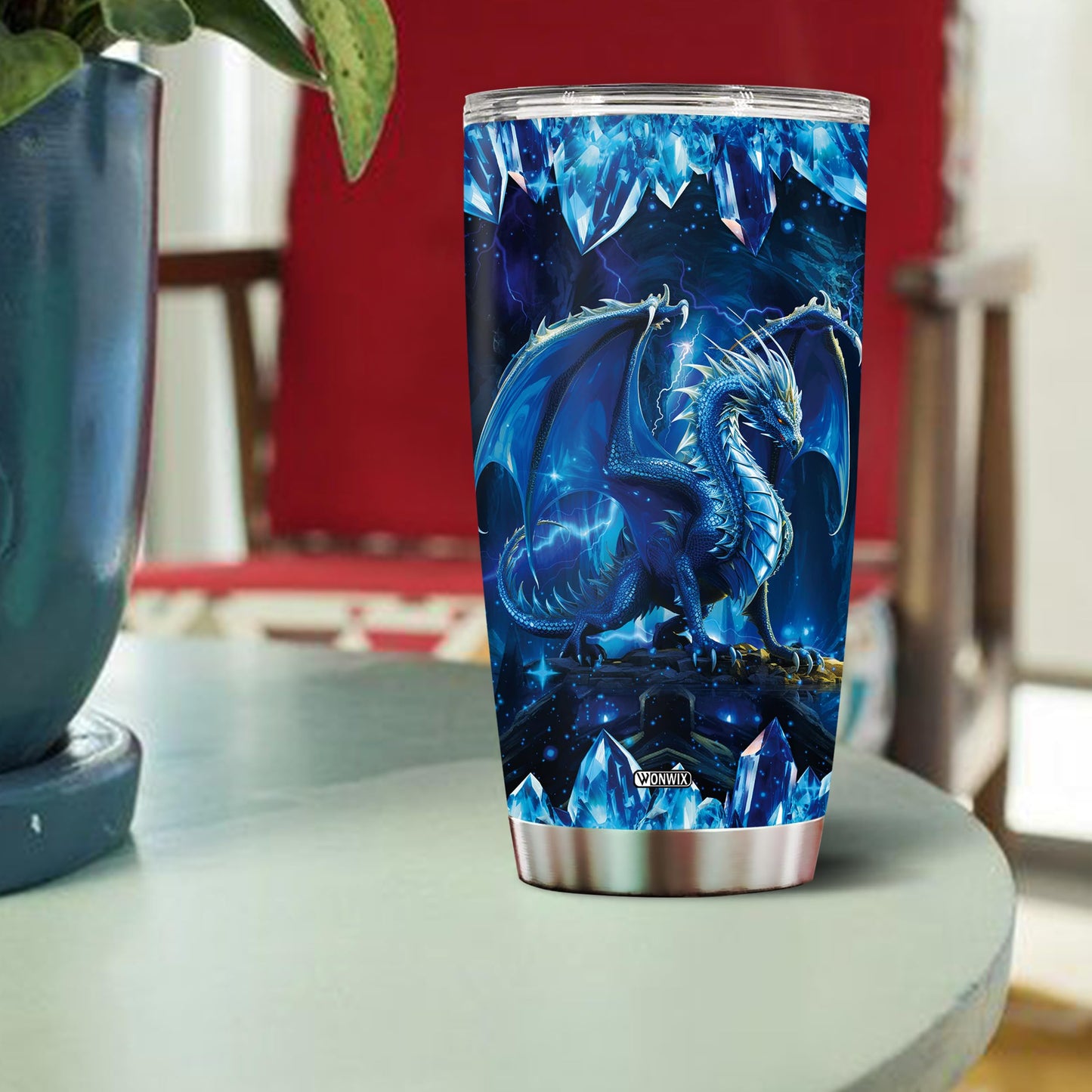 WONWIX Blue Dragon Tumbler Gifts for Women Girls Daughter Coffee Cup 20oz Stainless Steel Insulated with Lid Water Bottle Travel Mug Gift for Dragon Lover Christmas Birthday Mothers Day Valentines
