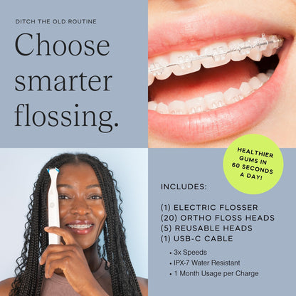 Slate Electric Flosser - Starter Set | 3-in-1 Dentist-Invented with Reusable Floss Heads, Gum Brushes & Tongue Scraper | More Effective Than String or Water Floss
