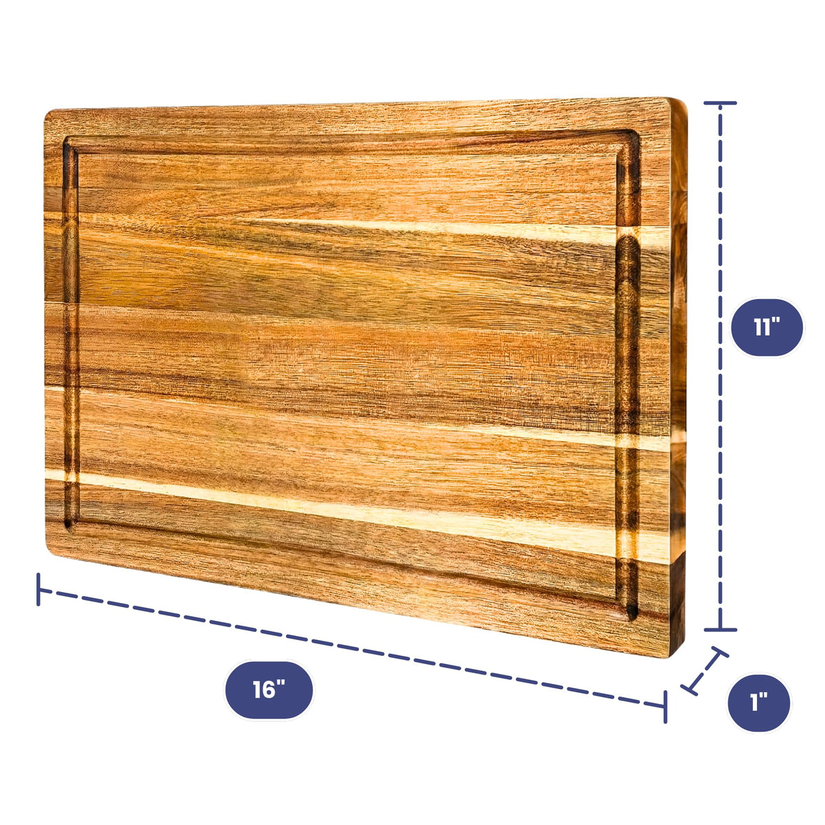 Non-Toxic Acacia Wood Cutting Board, Mineral Oil & Plastic Free, 16x11 in