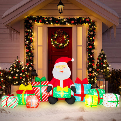 10 Ft Long Christmas Inflatable Santa Claus Giant Gift Boxes with LED Lights Santa Claus Gift Inflatable Decoration Built in Automatic Blowers for Xmas Outdoor Indoor Yard Garden