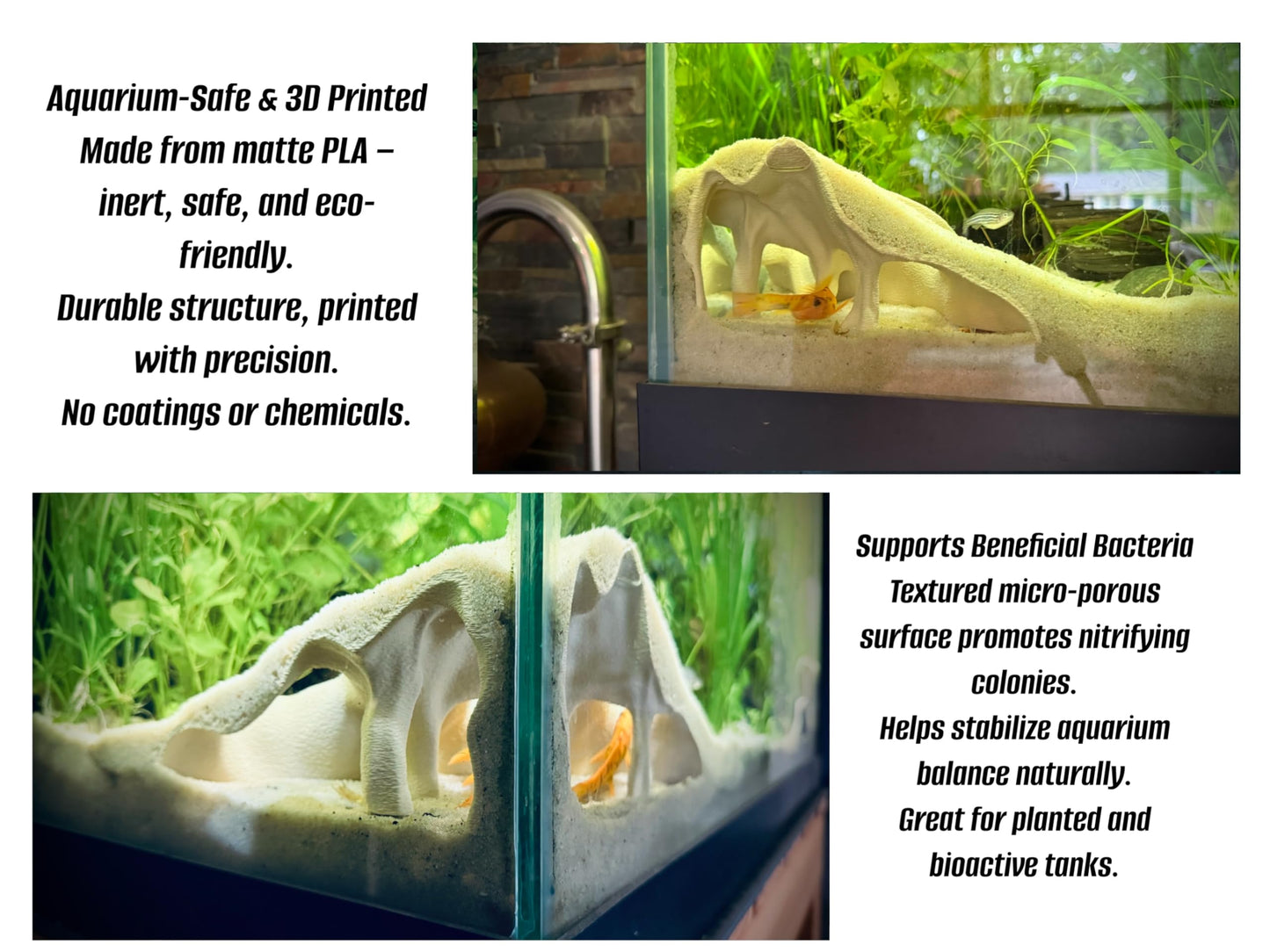 Aquarium & Terrarium Corner Underground Cave – Faux Mangrove Root Hideout for Betta, Corydoras, Shrimp, Geckos & Snakes – Natural-Look Tank Decor in Textured Root Style (Charcoal, 7.5" x7.5''x4)