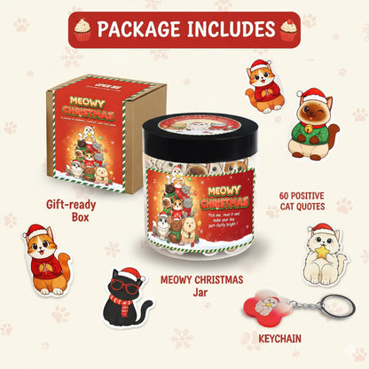 Meowy Christmas Jar with 60 Positive Cat Affirmation Cards, Gifts for People Who Love Cats, Cat Gifts for Women, Teens, Friends, Sisters, Emotional Support Cats, Christmas Gift Ideas Stocking Stuffers