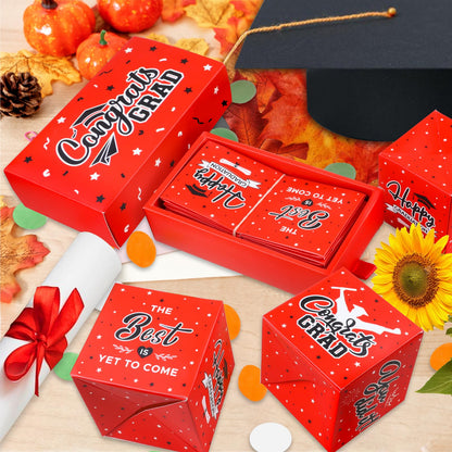 WenmthG 2026 Graduation Surprise Gift Box Explosion for Money - 10 Pcs Grad Pop Out Folding Bounce Money Gift Box with Confetti - Cash Gift Idea for Grad - Graduation Money Bank Party Supply (Red)