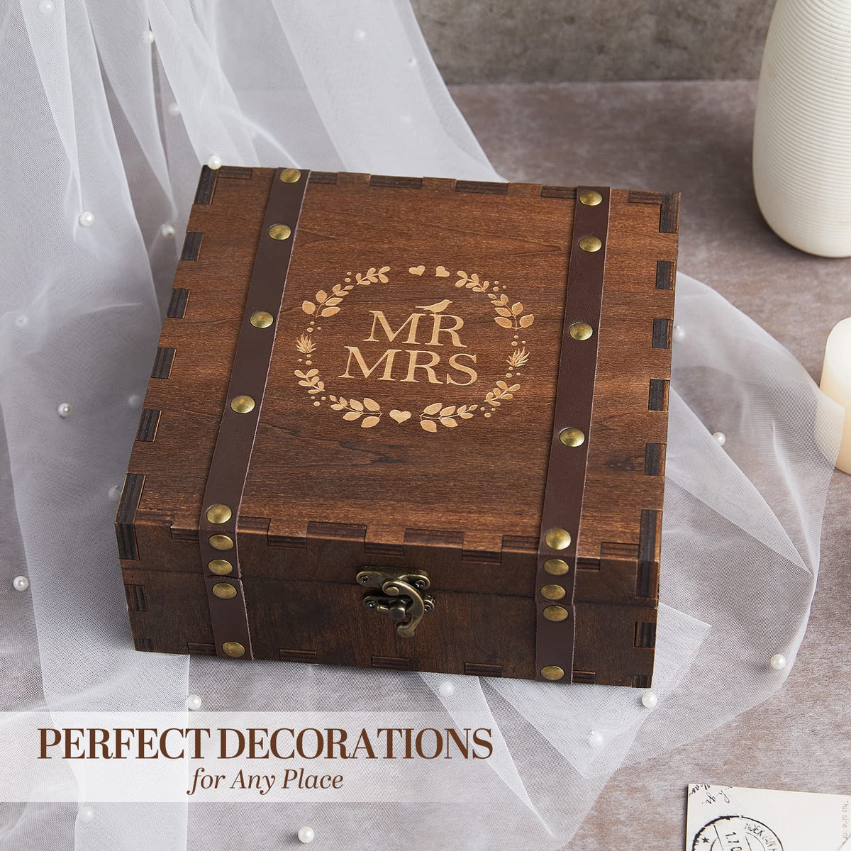 AW BRIDAL Mr and Mrs Wedding Keepsake Box for Couples, Bridal Shower Gifts for Bride to Be, 2026 Engagement Gift for Newly Engaged Couple, Wooden Memory Boxes with Lids