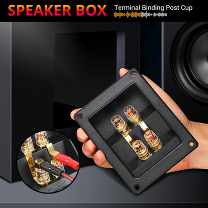 Facmogu 2PCS Rectangle 4-Way Speaker Terminal Box, Gold-Plated Binding Post Terminal Cable Connector for DIY Applications, Terminal Cups with 2 Pairs Banana Plug Socket Connector & 4PCS Screws