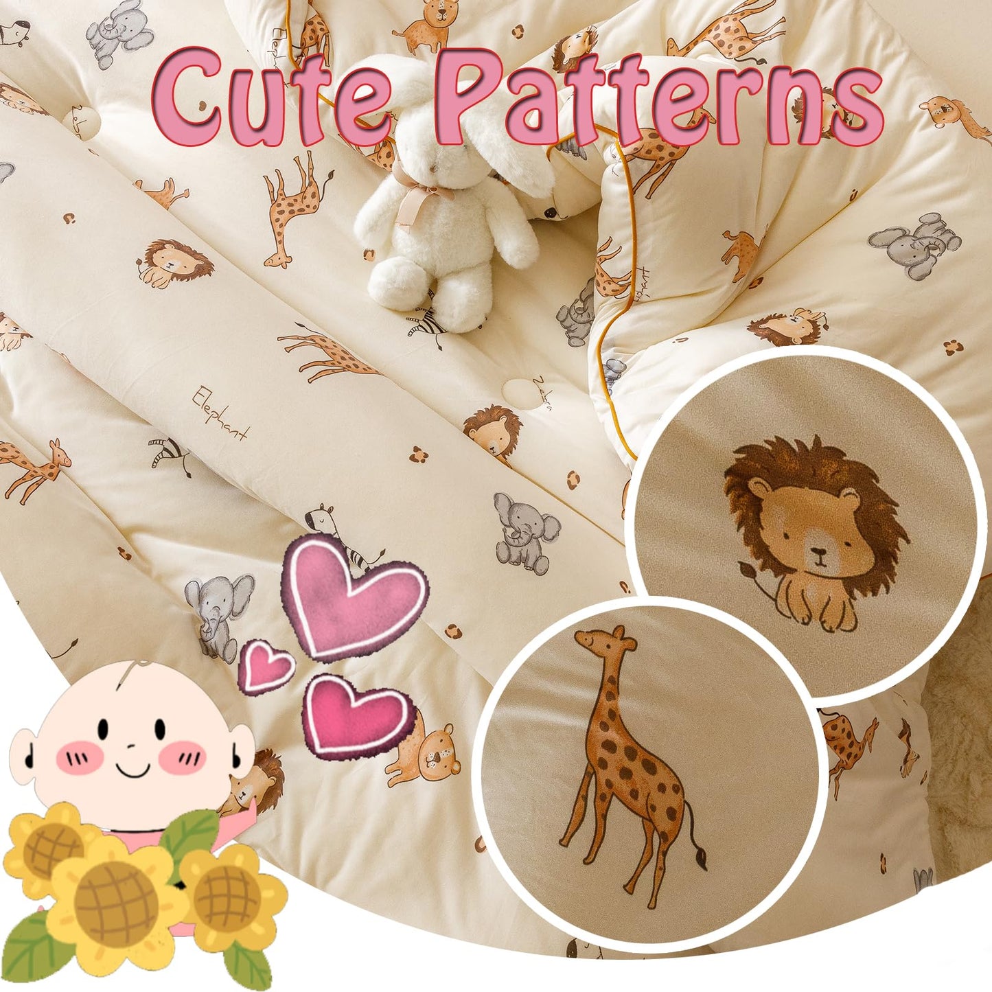 MorroMorn Super Soft Toddler Bedding Set, Thick Fluffy Comforter Sets Neutral Bed Set with Pillowcase for Girls Boys Kids Baby, Lightweight Noiseless Warm Cozy for Fall Winter (Cute Animals)