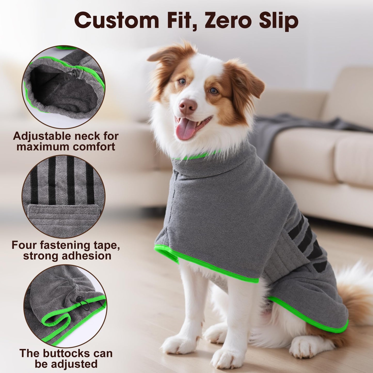 HezzLuv Microfiber Dog Drying Coat – Super Absorbent & Quick-Drying Dog Robe – Adjustable Fit for Medium to Large Dogs – Ideal for Bath, Swim & Wet Walks(Green, XL)