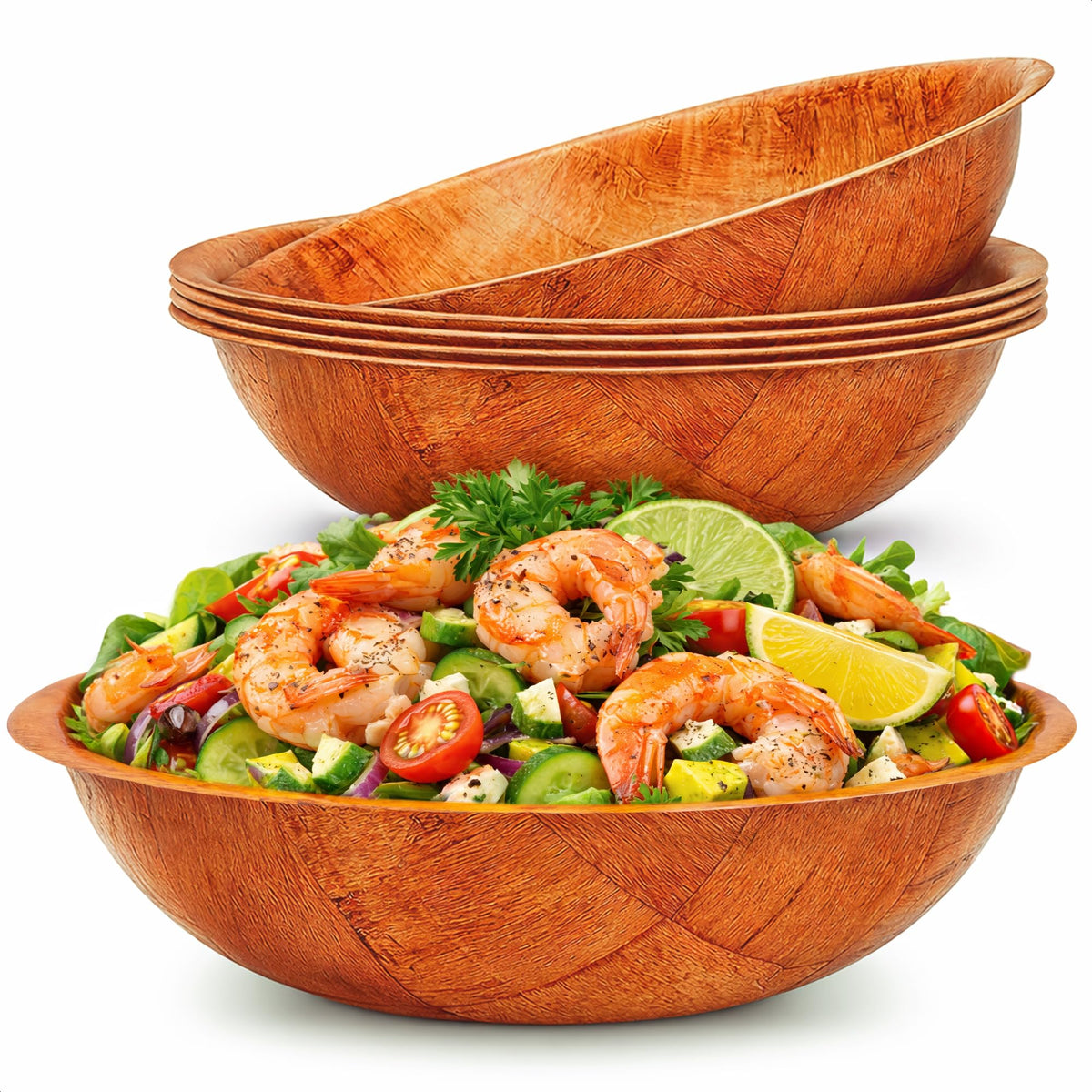 Wooden Salad Bowl Set of 6 – 7.9"x2" Wooden Bowls for Food, Lightweight Design with Smooth Finish, Easy to Clean & Stack – Wood Bowl for Salads, Fruit, Snacks, Desserts, Pasta Sides, Party & Brunch