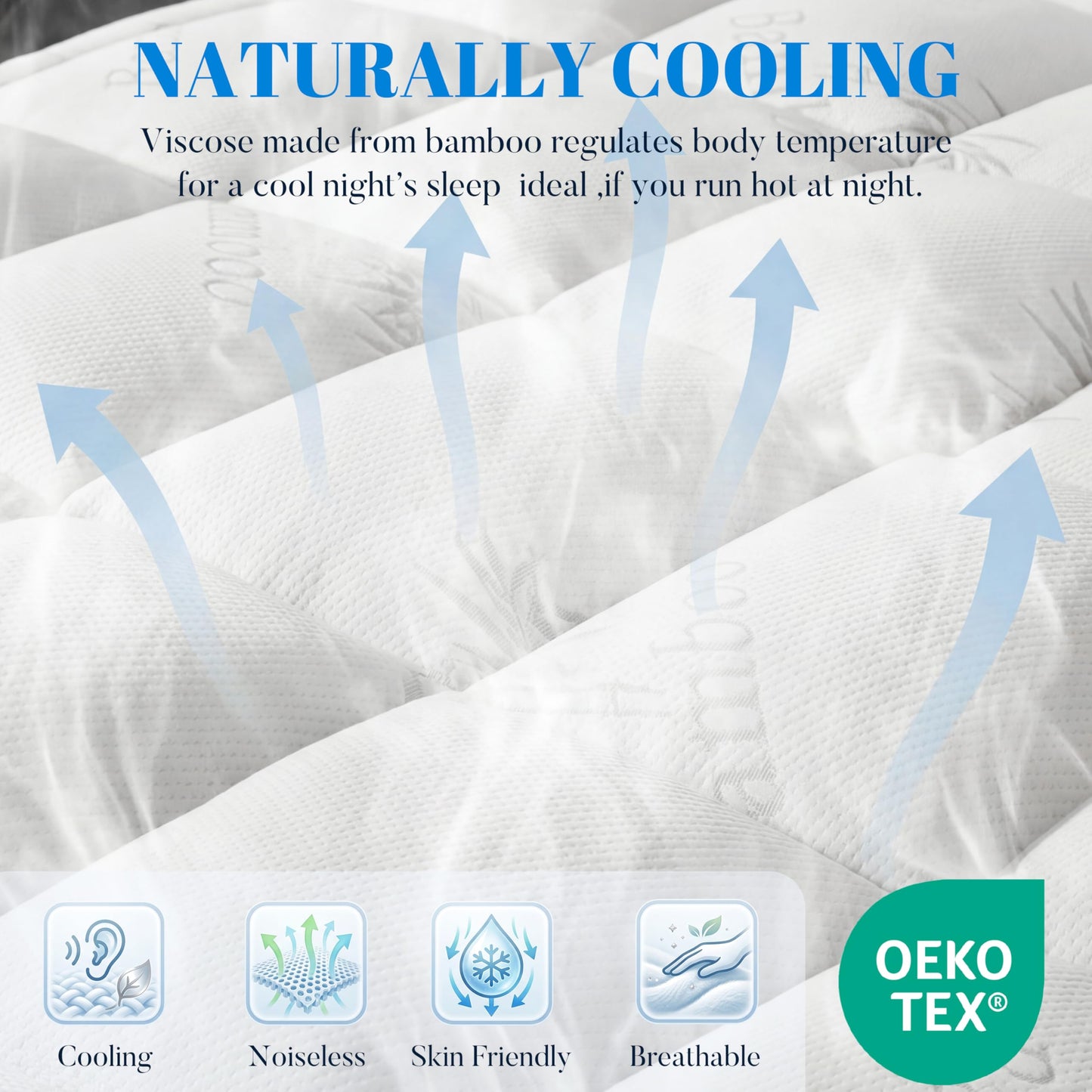 Ubauba 100% Waterproof Full Size Mattress Topper, Viscose Made from Bamboo Pillow Top Mattress Protector for Back Pain Relief, Breathable Cooling Mattress Pad for Hot Sleeper, 8-21 Inch Deep Pocket