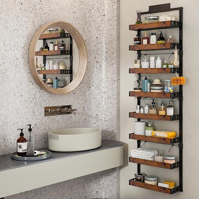 bukfen Over the Door Pantry Organizer, 8-Tier Adjustable Wooden Basket Kitchen
