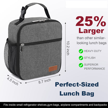 Femuar Lunch Box for Men Women Adults Small Lunch Bag for Office Work Picnic - Reusable Portable Lunchbox, Charcoal Grey