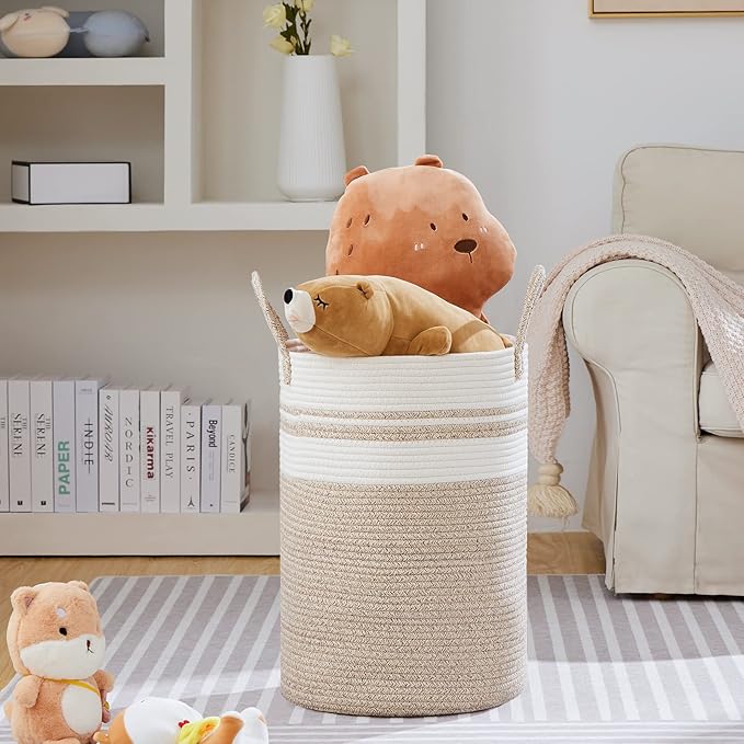 VIPOSCO Large Laundry Hamper, Tall Woven Rope Storage Basket