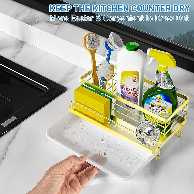 Cisily Kitchen Sink Caddy, 5.3 in Wide, 9.49 in Long, 4 Storage Spaces
